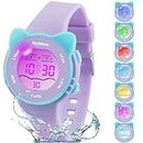 Ayybboo Kids Digital Watches for Girls Boys, 7 Color Lights Waterproof Watches for Kids with Alarm Stopwatch,Cute Cat Watch,Kids Gifts for Girls Boys Ages 5-13