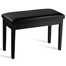 Giantex Duet Piano Bench with Storage, Keyboard Bench with Padded Cushion, Solid Wood Legs, Storage Bookcase, Comfortable PU Leather Piano Stool, 360 LBS Load Capacity (Black)