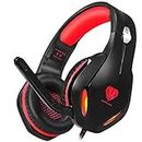 KHAZNEH GH-2 Gaming Headset for PS4 PS5 Xbox One Nintendo Switch PC with Noise Cancelling Microphone, Over Ear Gaming Headphones with Stereo Surround Sound for Kids Adults, Red