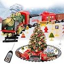 Neragron Remote Control Train Set, Christmas Electric Train Set with Steam, Sound & Light, Kids Train Track with Rechargeable Battery, Christmas Toy Train Gifts for Age 3 4 5 6 7 8 Years Old Kids