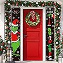 Whaline It's December Grinches Porch Sign Christmas Grinch Porch Sign Funny Xmas Hanging Banners Christmas Door Sign Banner Decor for Home Indoor Outdoor Front Porch Wall Party Supplies, 72 x 12 Inch