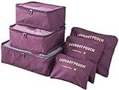 House of Quirk Travel Storage Clothes Packing Cubes Space Savers Bags Cosmetics/Underwear/Socks/Shoes Organizer Pouch (Pack Of 6 Maroon) Polyester, Purple