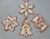 Cookie Ornament Gingerbread Set 4 White Brown 4" Clay-dough Christmas