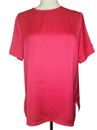 Liz Claiborne Hot Pink Fuchsia Silky Short Sleeve Blouse - Size Large 