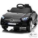 LITTLE BROWN BOX Kids Electric Ride on Car with Remote Control, 12V Licensed Mercedes Benz Kids Car Battery Powered Electric Vehicles Toy Car, Adjustable Speed, Safety Belt, Music&LED Lights (Black)