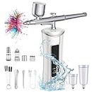 Cordless Airbrush Kit, Portable Handheld Mini Air Brush Set with Compressor and Power Display, 28 PSI High Pressure Airbrush Kit with USB Charging for Painting, Tattoo, Makeup,Cake Decoration -White
