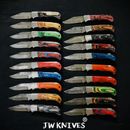 LOTE de 20 piezas Cuchillo Plegable de Caza de Acero de Damasco, Cuchillos de Bolsillo con Funda JWK