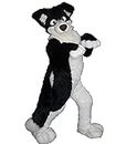 FurryMascot Black White Huksy Dog Fursuit Fullsuit Teen Costumes Child Full Furry Suit Furries Anime Digitigrade Costume, Black,Blue,White, S - XXXL (F99kkj458)