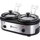 Bergner Supreme Electric Cooker 100W, 2x1.5 L for Low & High Temperature Food Warming/Slow Cooking, Ceramic Pot with Glass Lid, Body Stainless Steel, Pot & Lid Dishwasher Ready, Cool Touch Handling