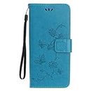 Reevermap Samsung Galaxy A20E Case Flip Cover Premium PU Leather Wallet Lotus Butterfly Embossed Magnet Closure Card Slot Holder Stand Silicone Bumper Shockproof Case for Samsung Galaxy A20E Blue