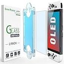 amFilm OneTouch Glass Screen Protector Designed for Nintendo Switch OLED model 2021 - With Auto Alignment Kit, Bubble Free [2-Pack]