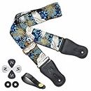 Nefelibata Japanese Cotton Guitar Strap for Acoustic Guitar, Ukulele, Free Headstock Strap Adapter with Buckle, Guitar Picks and Strap Lock(Fairy Crane)