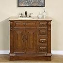 Silkroad Exclusive HYP-0904-T-UIC-38-L Off Center Single Left Sink Bathroom Vanity with Furniture Cabinet, 38", Medium Wood