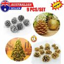 9Pcs Christmas Gold/Silver Pine Cones Baubles Xmas Tree Decoration Ornament #T
