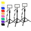 Obeamiu 3 Packs 70 LED Video Light with Adjustable Tripod Stand/Color Filters, 5600K USB Studio Lighting Kit for Tablet/Low Angle Shooting, Collection Portrait YouTube Photography