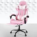 Artiss Massage Gaming Chair, PU Leather 2 Point Ergonomic Office Computer Desk Recliner Chairs Armchair for Room Executive Home, with Retracted Padded Footrest 360° Rotatable Height Adjustment Pink