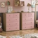 Junior Vida Neptune 5 Drawer Chest of Drawers Cabinet Storage Modern Bedroom Children's Kids Furniture, Set of 2 (Pink & Oak)