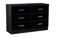 REFLECT 6 Drawer Chest of Drawers in Gloss Black / Black Oak - Bedroom Furniture