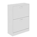 Vida Designs 2 Drawer Shoe Cabinet Cupboard Shoe Storage Organiser Pull Down Wooden Furniture Unit, White (White)