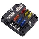 WUPP 12 Volt Fuse Block, Waterproof Boat Fuse Panel with LED Warning Indicator Damp-Proof Cover, 6 Circuits with Negative Bus Fuse Box for Car Marine RV Truck DC 12-24V