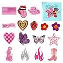 16Pcs Y2K Iron on Patches for Clothing Sew on/Iron on Applique Repair Embroidered Patches Decorations Pink Cowgirl Early 2000s Aesthetic DIY Craft Accessories for Backpacks Hats Dress Jackets Jeans