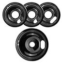 APPLIANCEMATES Burner Drip Bowls W10290350 & W10290353 1 Large and 3 Small Black Porcelain Stove Drip Pans for Whirlpool Electric Range 4-Pack, Replacement Parts 1 Pack 8 inch and 3 Pack 6 Inch