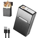 ELEPHANTBOAT® Black Brushed Aluminum Finish Cigarette Case with Rechargeable USB Electric Flameless Lighter for Men Made with Plastic Material for 20 Cigarettes