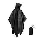 Aside Waterproof Poncho Adult, Reusable Lightweight Rain Poncho Adult Waterproof with Drawstring Hood for Outdoor Hiking Camping Cycling Traveling Waterproof Raincoat, Black