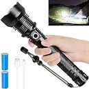 CroSo Rechargeable LED Flashlight, High Powerful 200000 Lumens Waterproof Flash Torch Light USB Rechargeable Super Bright LED Tactical Torchlight Flashlight with Zoom and 5 Modes.