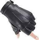 AVISTHA Fingerless Driving Gloves PU Faux Leather Outdoor Sport Black Half Finger Glove for Men Women (Color_Black)(Size_L)