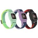 Vanet 3 Pack Compatible with Garmin Vivofit Jr 3 Bands for Kids, Soft Silicone Sport Breathable Bands Adjustable Replacement for Girls Boys (Green/yellow+midnight blue+black/red)