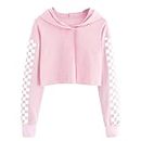 OFIMAN Kids Hoodies for Girl Crop Top Tee T-Shirt Toddler Plaid Long Sleeve Sweatshirt Unisex Casual Clothes Hooded Pullover(Pink, 10-12 Years)