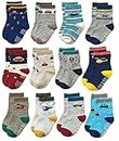 RATIVE Non Skid Anti Slip Cotton Crew Baby Babies Infant Infants Socks for Boy Boys 3 4 0-3 3-6 Month Months Old With Walker Grip Grippers (0-6 Months,RB-71112)