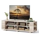 Tangkula Wooden TV Stand for TVs up to 65 Inch Flat Screen, Modern Entertainment Center with 8 Open Shelves, Farmhouse TV Storage Cabinet for Living Room Bedroom, TV Console Table (White Oak)