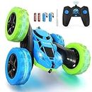 Hamdol Remote Control Car Double Sided 360°Rotating 4WD RC Cars with Headlights 2.4GHz Electric Race Stunt Toy Car Rechargeable Toy Cars for Boys Girls Birthday Blue&Green