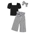 Xumplo Girls Clothes Set Toddler Girl Outfits Kids Clothing Sets Short Sleeve Top + Bow Bow Striped Pants + Bow Headband 3Pcs 4-5 Years