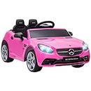 HOMCOM AIYAPLAY Benz SLC 300 Licensed 12V Kids Electric Ride On Car with Parental Remote Two Motors Music Lights Suspension Wheels for 3-6 Years Pink