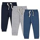 Metzuyan 3 Pack Baby Boys 100% Cotton Joggers Sweatpants Elasticated Waistband Jog Pants 3 Colours Mix 12-18 Months