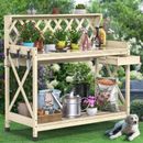 TAUS Potting Bench Table Garden Wooden Work Station Bench Table w/Drawer Natural