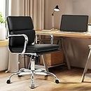 Furb Mid-Back Office Chair Gaming Executive Ergonomic Support Thick Padded PU Leather Seat Work Study Eames Replica Silver Black