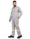 CLUB TWENTY ONE Men's High Visibility Cotton Coverall with Green and Silver Reflective Tape | Multiple Pockets Zipper Front (Grey, Medium)