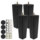 Height Sofa Legs Wooden Furniture Legs,Set of 4 Height Wood Sofa Legs 15cm Solid Replacement Furniture Legs Armchair Cabinet Feet M8 Bolt with Mounting Plate & Screws for Ottoman Couch Dresser Black
