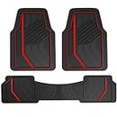Dickies 3-Piece Floor Mats, Heavy-Duty Rubber Liners, All-Weather Auto Protection, Anti-Slip Design, All-Season Trim-to-Fit Custom, Automotive Mats for Vehicles, Cars, Trucks, SUVs (Black/Red)