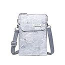 Canvas Small Crossbody Bags Cell Phone Purse Wallet Shoulder Bag for Women Teen Girls, A-grey Leaves Pattern, Small