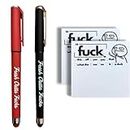 Fresh Outta Fucks Pad and Pen,Funny Sticky Notes Office Supplies,Desk Accessories for Friends Funny Christmas Gifts for Men Women (Black+Red)