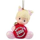 Precious Moments, Christmas Gifts, "Baby's First Christmas 2016", Baby Girl, Bisque Porcelain Ornament, #161005