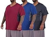 Real Essentials 3 Pack: Mens Big & Tall V-Neck Short-Sleeve Tech Stretch Dry-Fit T-Shirt (3X Tall-5X Tall), Set 3, 4X