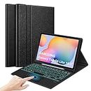 iXTRA Keyboard Case for Samsung Galaxy Tab S6 Lite 10.4" 2022/2020 SM-P610/P613/P615/P619 Slim Folio Case with Detachable Wireless Keyboard 7 Color Backlit Multi-Touch Trackpad S Pen Holder, Black