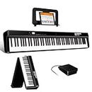 TERENCE Piano Keyboard, 88 Key Full Size Weighted Folding Piano Keyboard, Digital Keyboard Piano with 2X25W Speakers, Music Stand, Keyboard Stickers, Earphones and Sustain Pedal