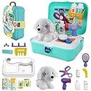 TEUVO Pet Care Play Set Pretend Play Vet Kit for Kids, 16Pcs Doctor Pretend Play Vet Dog Grooming Toys Puppy Dog Carrier Feeding Dog Educational Backpack Gifts for Girls Boys 3-7 Years Old